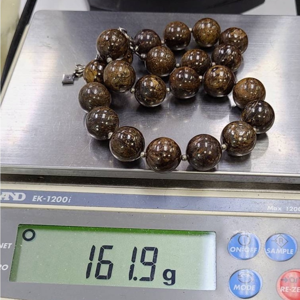 New Bronzite Beaded Brown Chunky Statement Neckla… - image 4